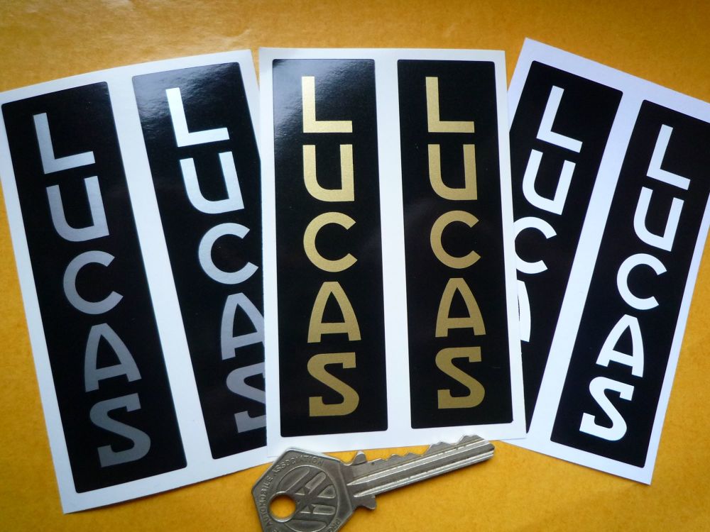 Lucas Vertical Text Battery Stickers No.25. Various Colours. 4