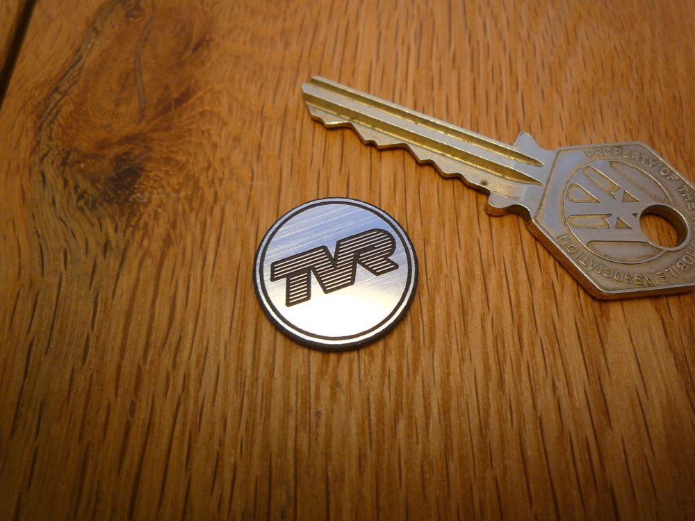 TVR Logo Coachline Style Circular Laser Cut Self Adhesive Car Badge. 22mm.