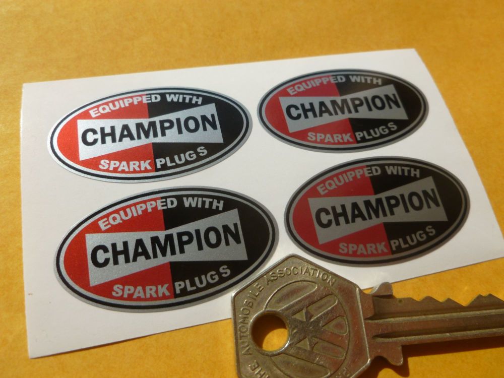 Champion Spark Plugs 'Equipped With' Oval Stickers. Set of 4. 1.5".