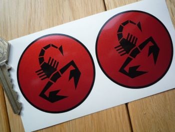 Abarth Scorpion Metallic Red & Black Circular Stickers. 60mm Pair.