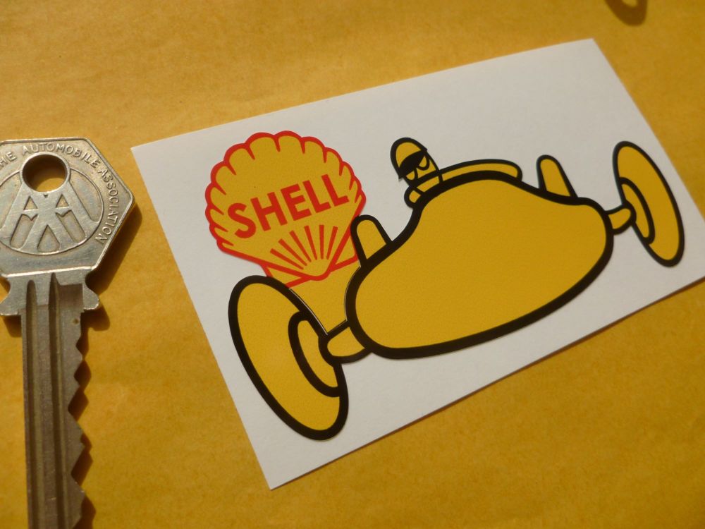 Shell Old Racing Car Style Stickers. 4" Pair.