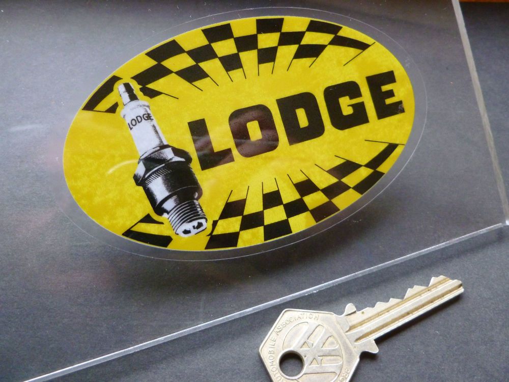 Lodge Spark Plugs old style window Sticker 100mm