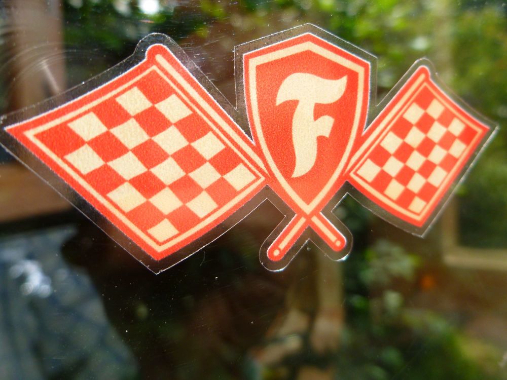 Firestone Shaped Check Flags Red & Off Whie window Sticker 3 or 4.25