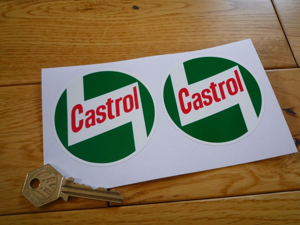 Castrol Plain '58 Onwards Stickers. 1", 2", 2.5", 3", 4", 6" or 8" Pair.