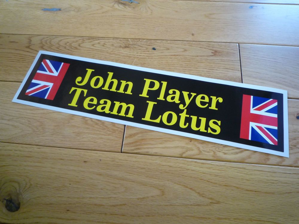 John Player Team Lotus Oblong Stickers. Yellow & Black Style. 11" Pair.