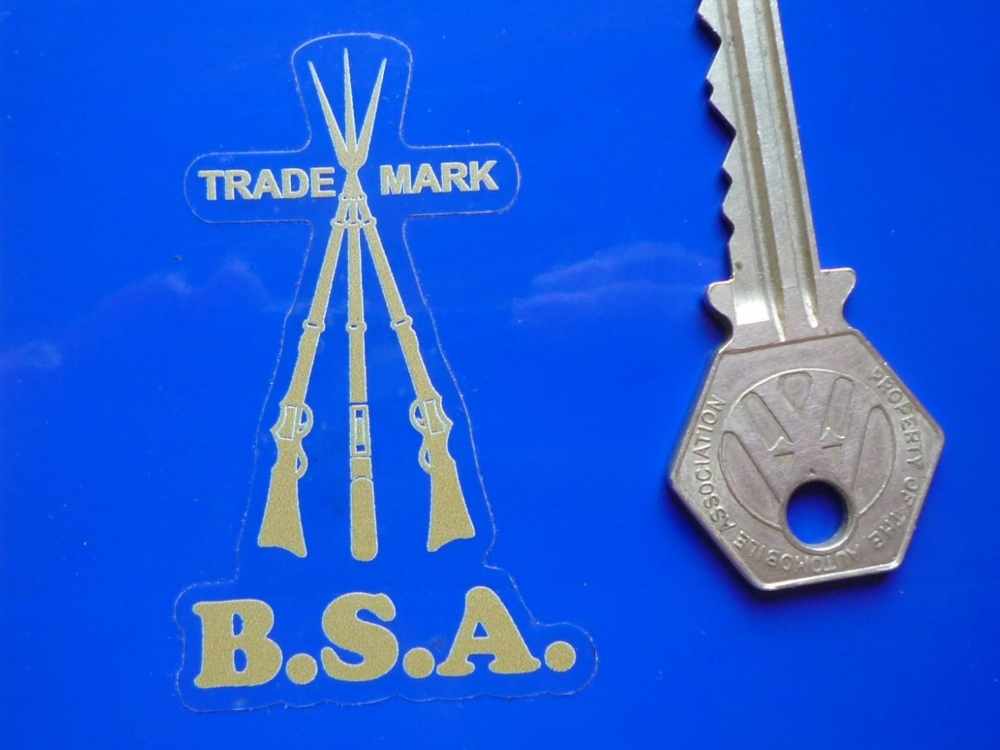 BSA Piled Arms Gold & Clear Sticker. 2.5".