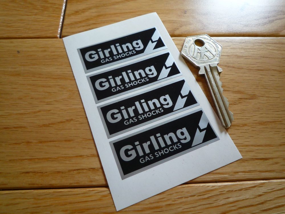 Girling Gas Shocks Black & Silver Break Style Stickers. 2". Set of 4.