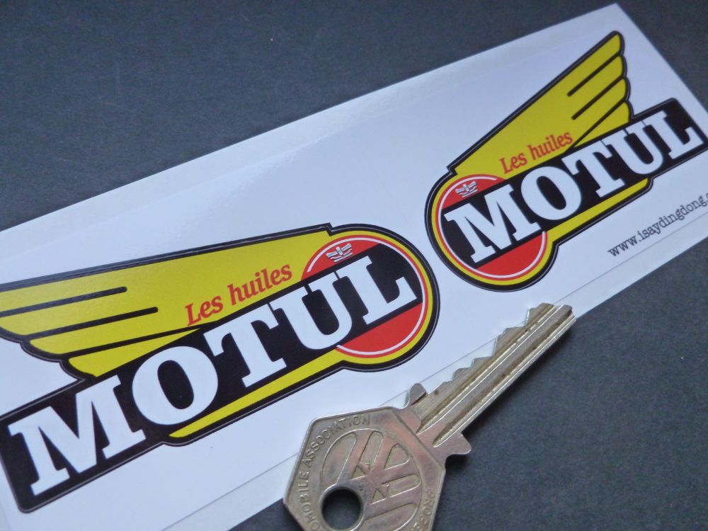 Motul 1950 - 60's Style Winged Text Stickers. 3" Pair.