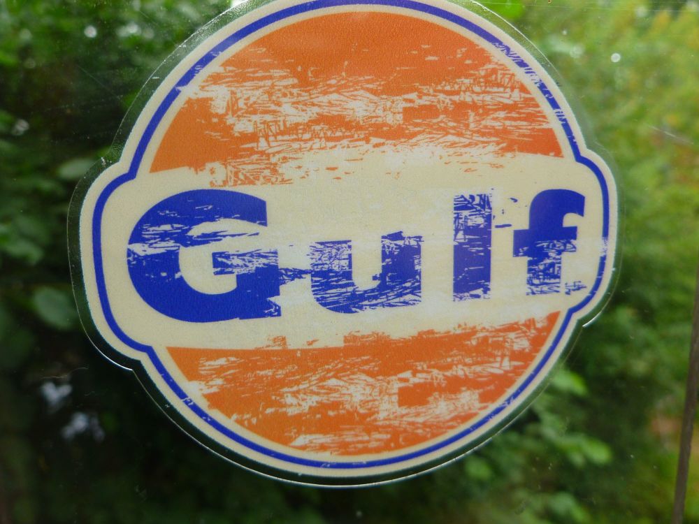 Gulf Distressed Old Style Window Sticker. 75mm.