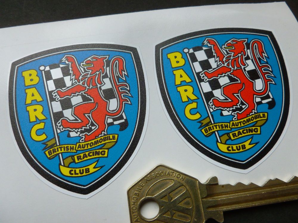 BARC British Automobile Racing Club Shield Body or Window Stickers. 2" Pair.