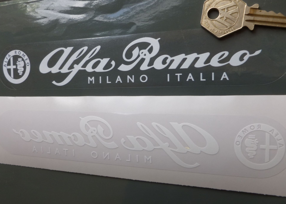 Alfa Romeo White on Clear Window or Car Body Sticker. 8".