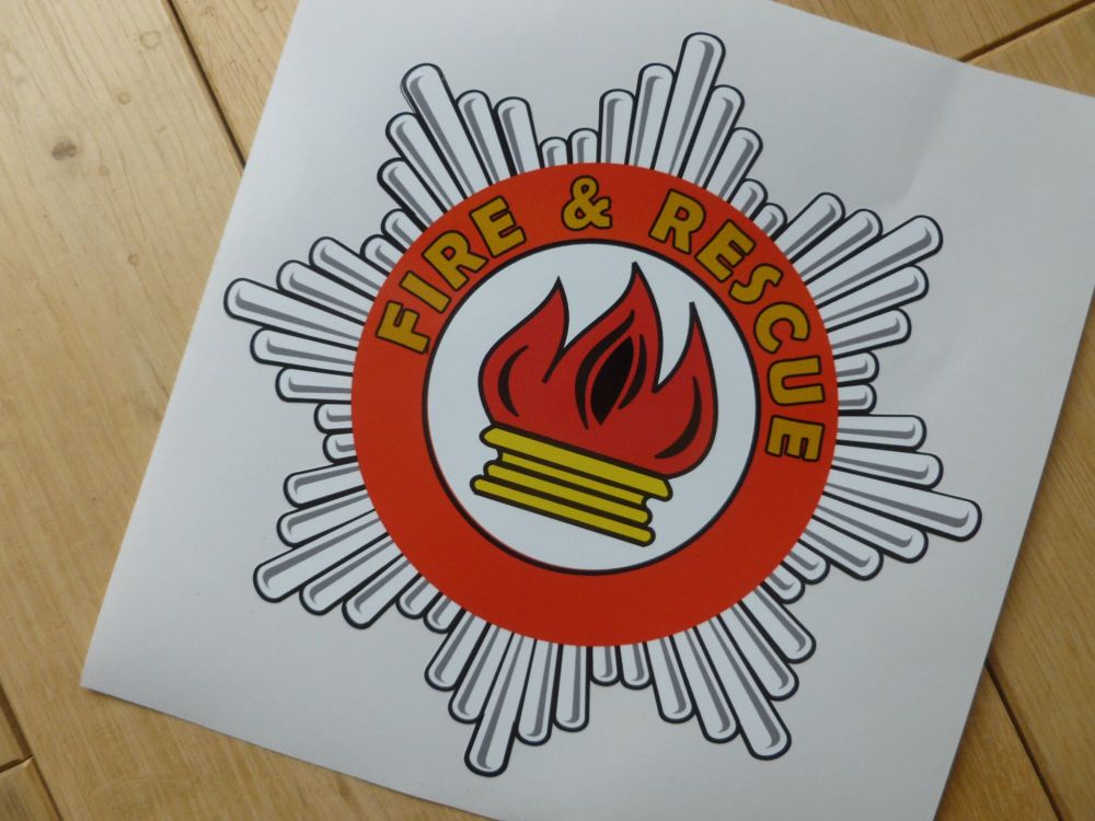 Fire & Rescue Star Badge Shaped Sticker. 6".
