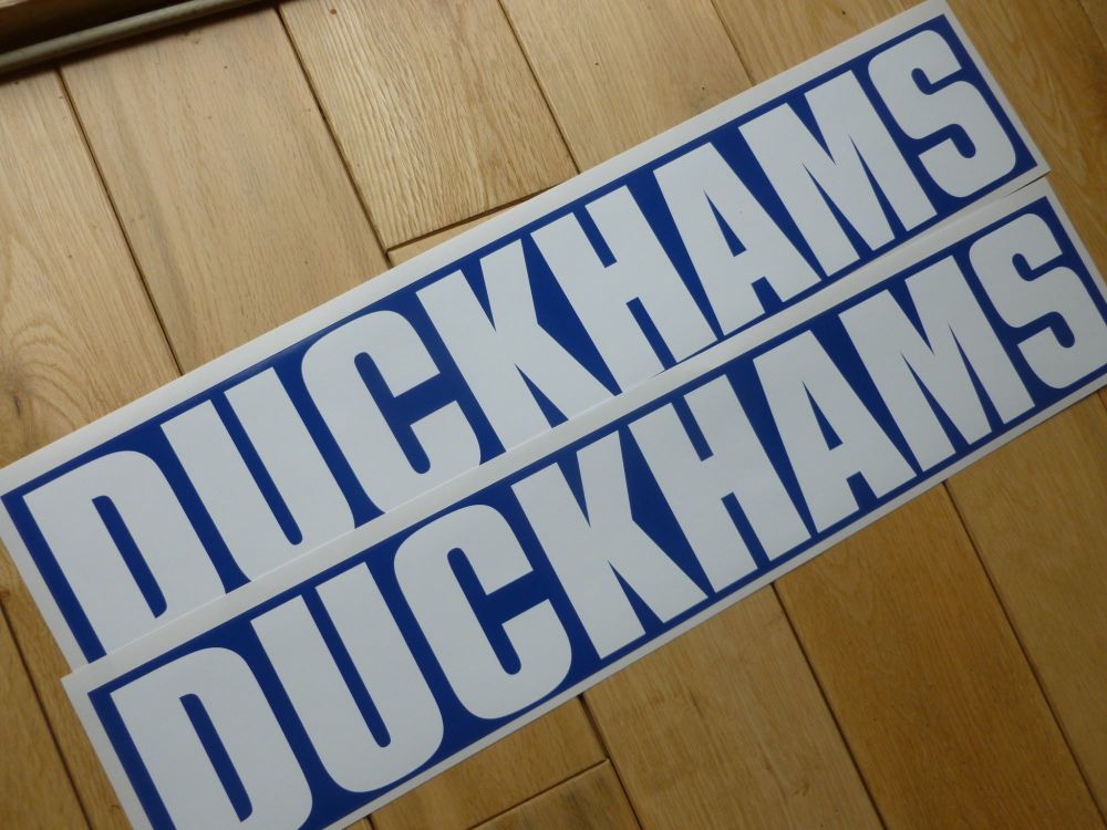 Duckhams Classic Style Close Cropped Text White on Blue Oblong Stickers. 18" Pair.