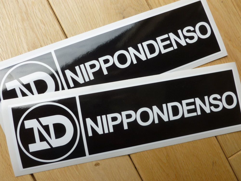 Nippondenso Black & White Oblong Stickers. 9" Pair.