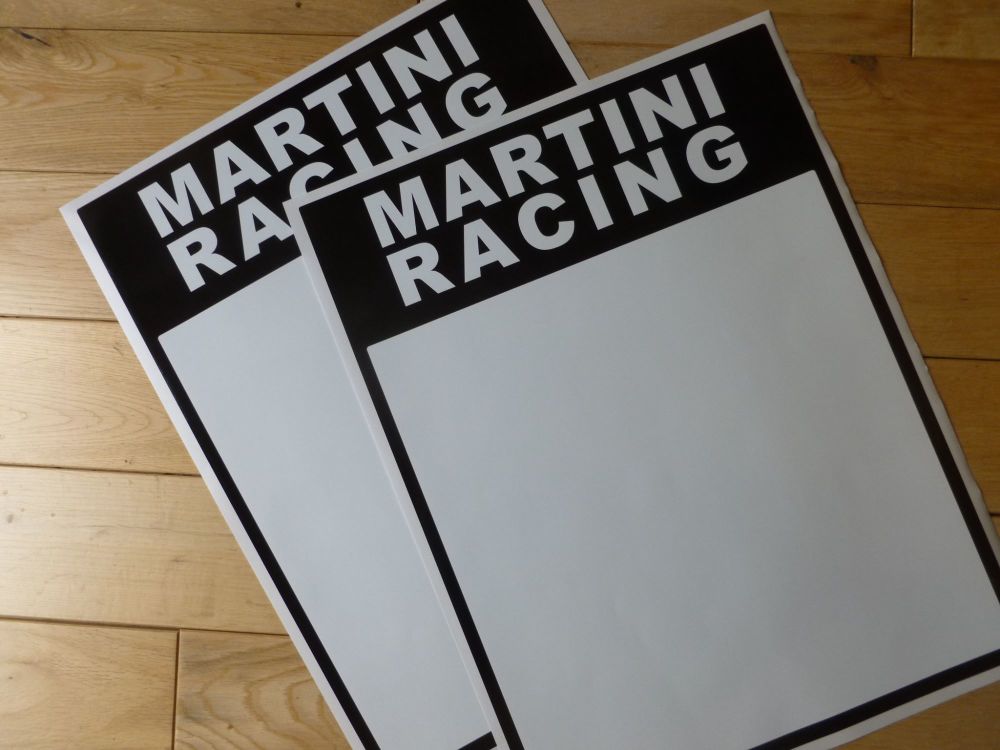 Martini Black & White Race Car Door Panel Stickers. 16" Pair.