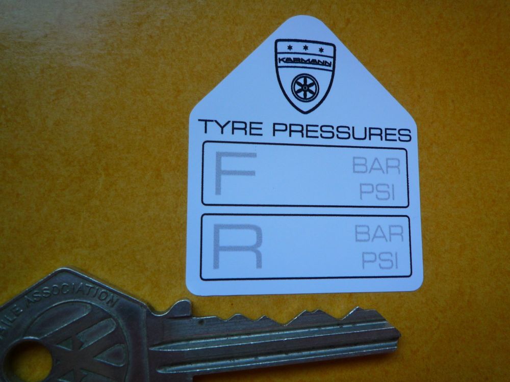 Karmann Tyre Pressure Stickers. 1.75