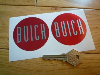 Buick Red & Silver Circular Stickers. 65.5mm Pair.