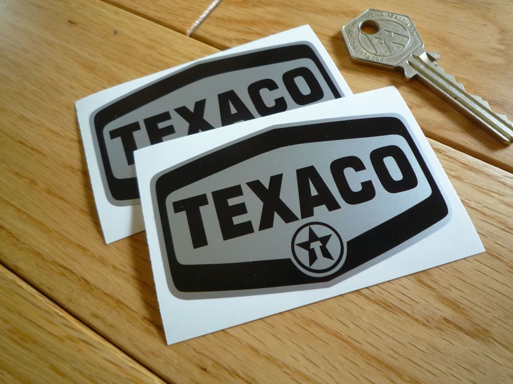 Texaco Black & Silver Logo Stickers. 3" Pair.
