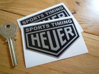 Sports Timing Heuer Black & Silver Stickers. 3" Pair.