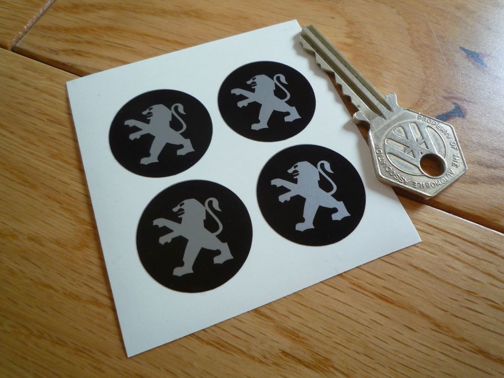 Peugeot Plain Style Black & Silver Wheel Centre Style Stickers. Set of 4. 28mm.