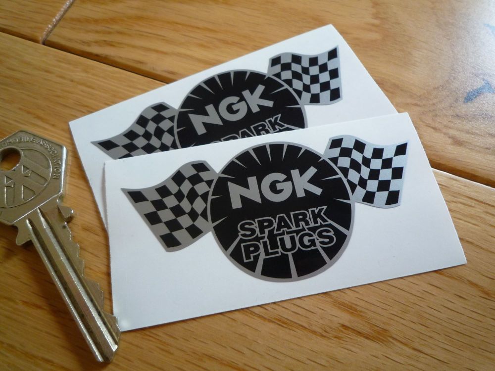 NGK Spark Plugs Chequered Flag Black & Silver Stickers. 3