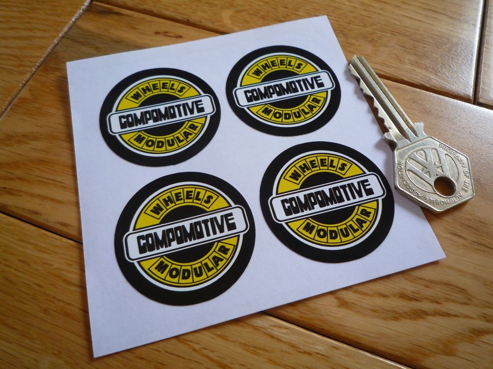 Compomotive Wheels Black, Yelllow, & White Circular Stickers. Set of 4. 40mm.