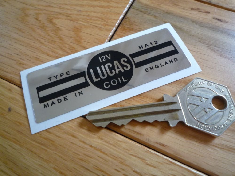 Lucas Ignition Coil Sticker. Black & Foil. HA12 12V. Z.