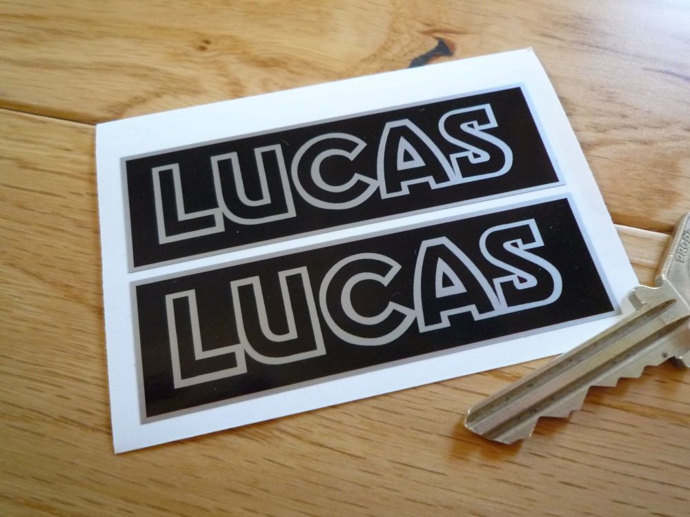 Lucas Black & Silver Oblong Stickers. 3" Pair.