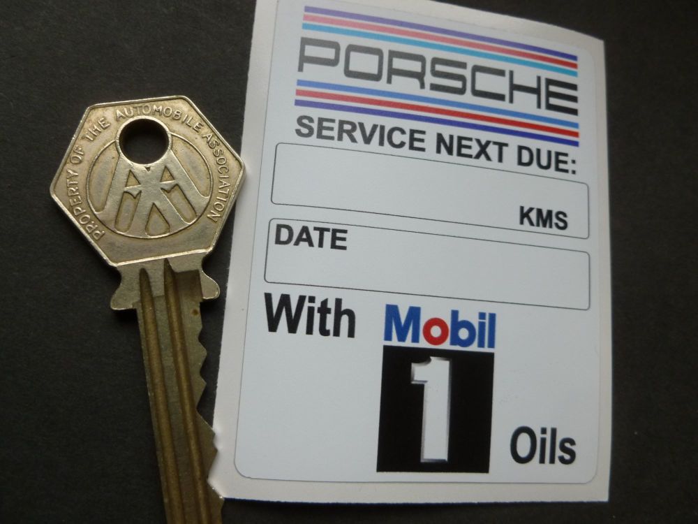 Mobil One Porsche Service Next Due Sticker. 3".