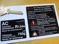 Porsche VW  Air Con, Oil Fill, Rad Fan and Ignition System Sticker. 701.010.081 & 1JO 010 212