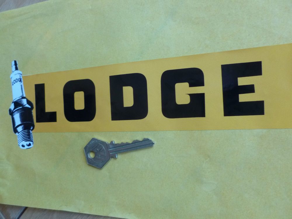 Lodge Text and Spark Plug Sticker. 10".