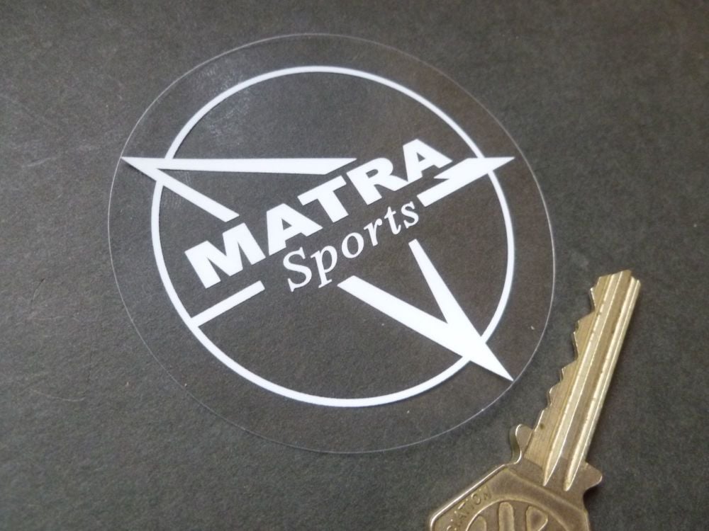 Matra Sports White on Clear Circular Window Sticker. 70mm.