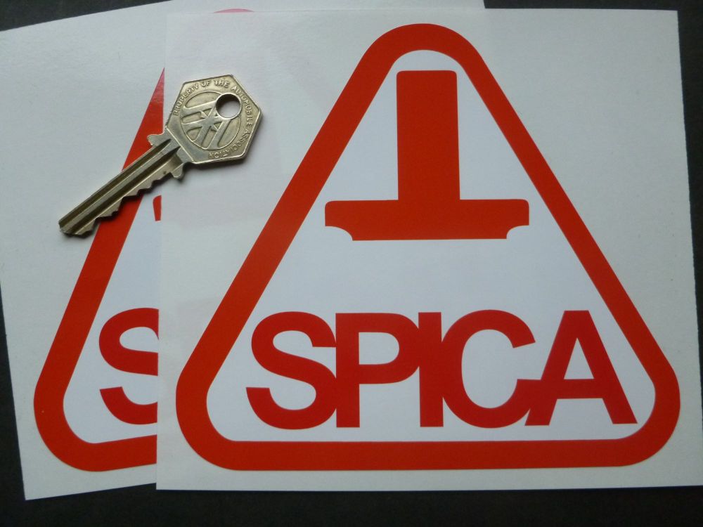 SPICA later style Fuel Injection Red & White Triangular Stickers. 130mm Pai