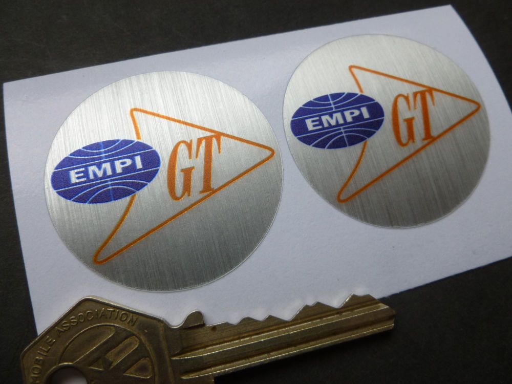 EMPI GT Orange, Blue, & Brushed Foil Stickers. 42mm Pair.