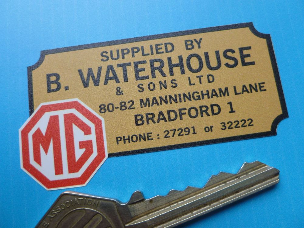 MG B Waterhouse and Sons Bradford Dealers Sticker. 2.75