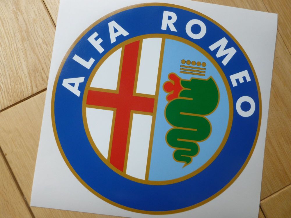 Alfa Romeo Circular Logo White Text Sticker. 7.25".