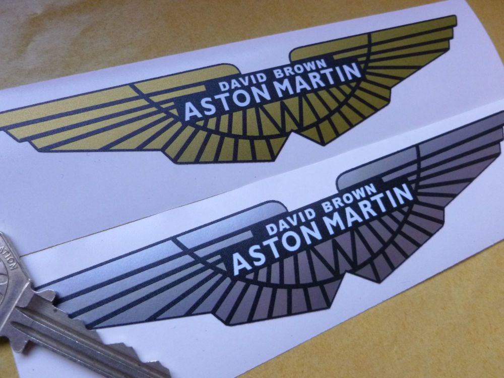 Aston Martin David Brown Style Winged Logo Stickers. 4" or 6" Pair.