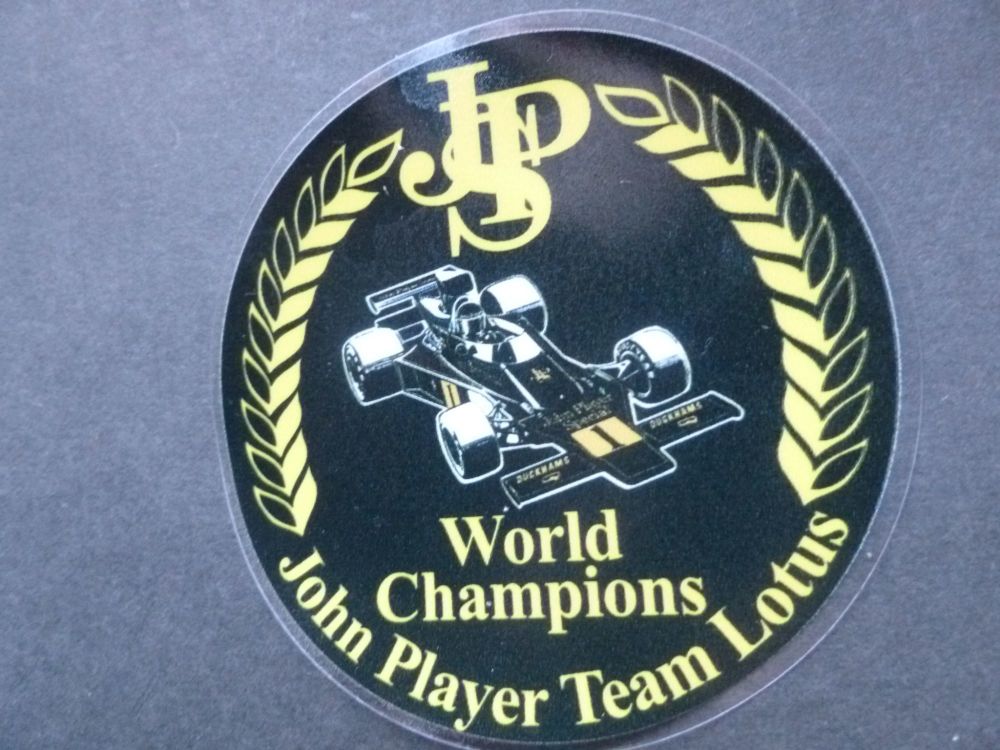 John PlayerTeam Lotus F1 World Champions Circular Window Sticker. 75mm.
