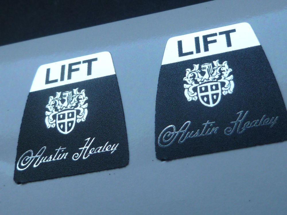 Austin Healey Style Seat Belt Lift Shaped Stickers. 1