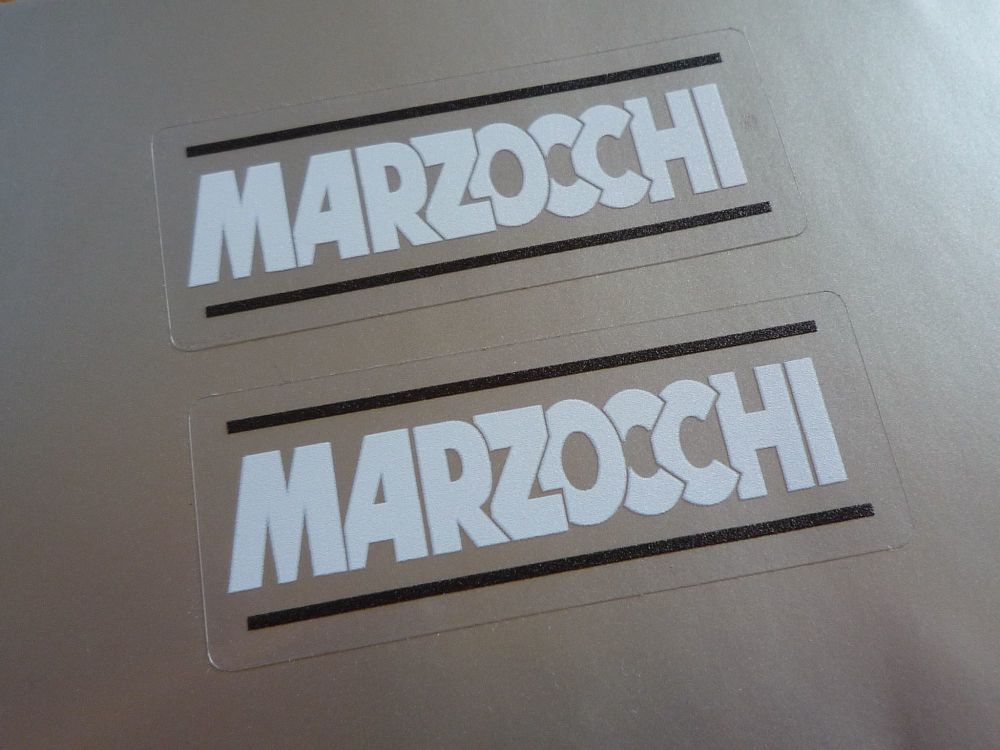 Marzocchi White, Black, & Clear Stickers. 2.25" Pair.
