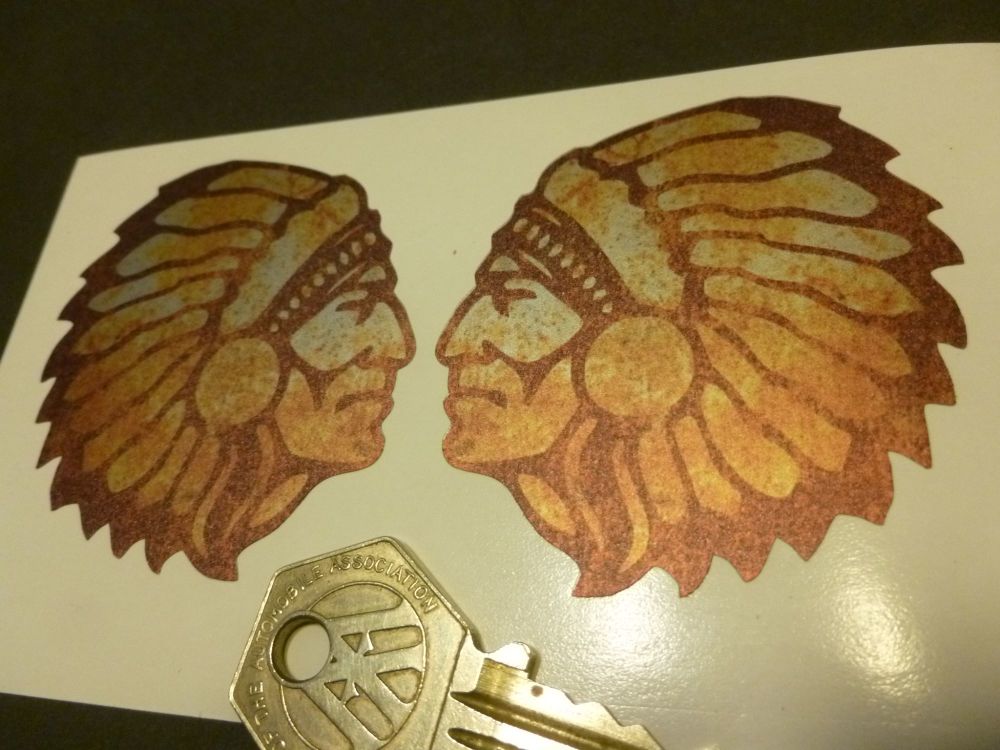 Indian Chief Rusty Style Stickers. 2.25" Handed Pair.