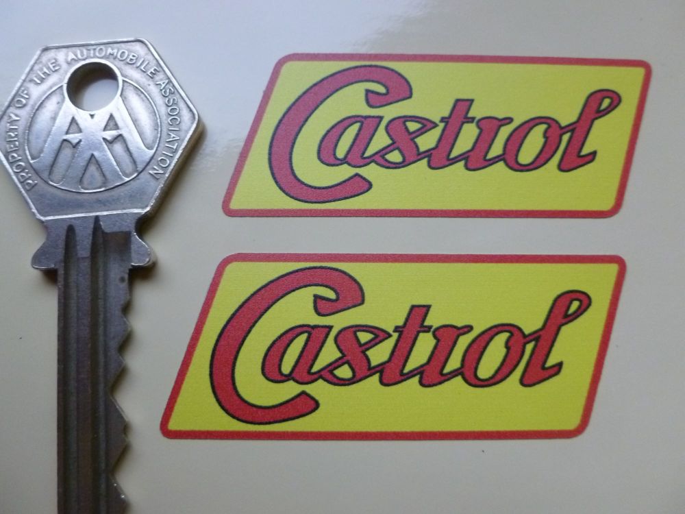 Castrol Vintage Oil Can Style Stickers. 2" Pair.