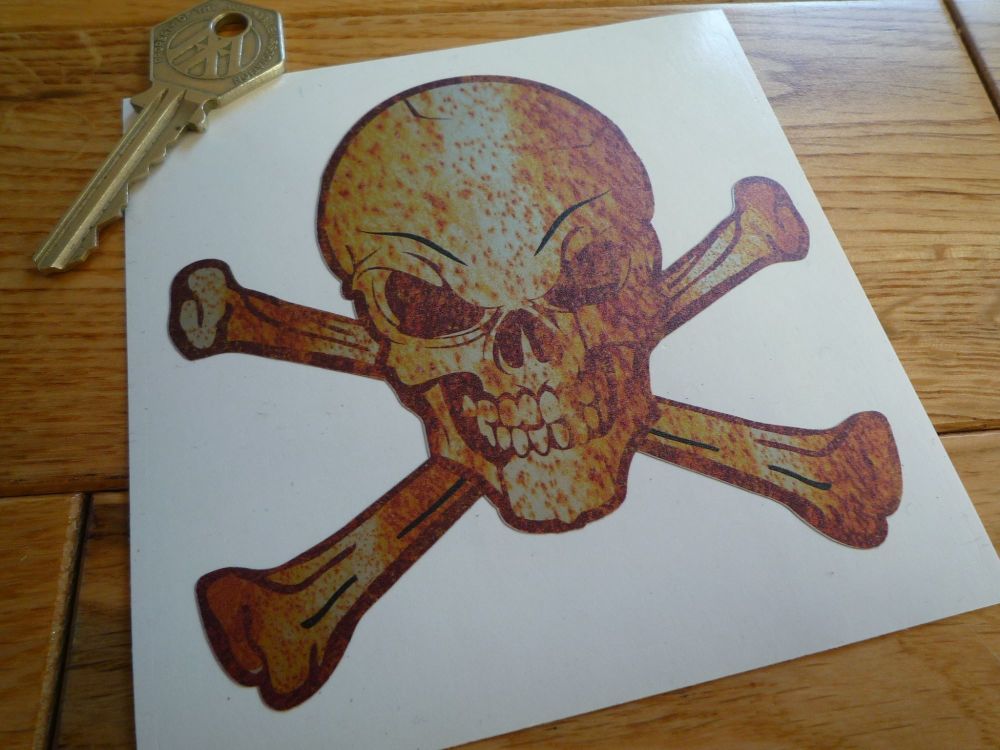 Skull & Crossbones Jolly Roger Rusty Style Sticker. 4".