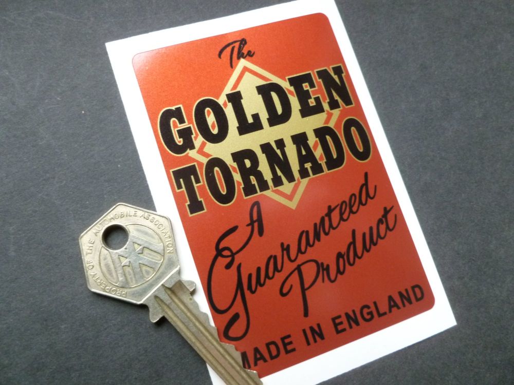 Golden Tornado, A Guaranteed Product, Sutty Foot Pump Sticker. 3.75".