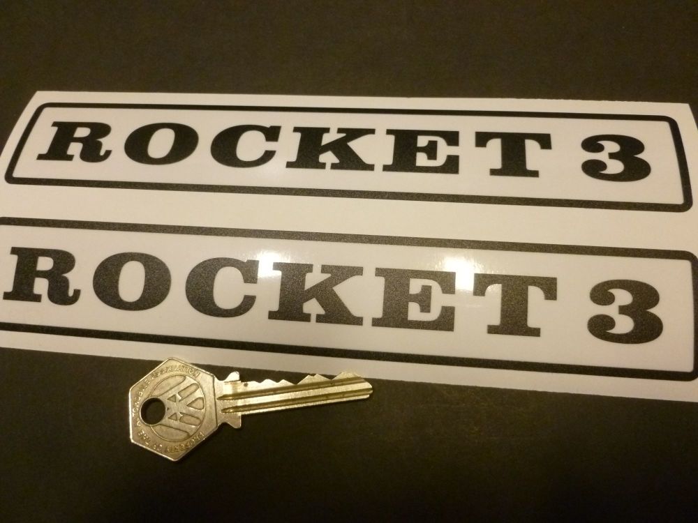 BSA Rocket 3 1971 Style Printed Black on Clear Side Panel Stickers. 7.5" Pair.
