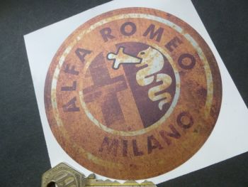 Alfa Romeo Milano Rusty Style Stickers. 4" Pair.