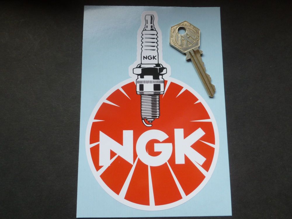 NGK Round with Vertical Detailed Plug Sticker. 4" x 6".