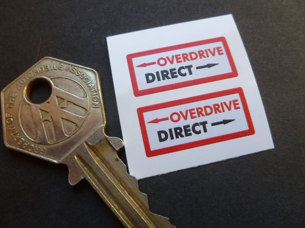Overdrive or Direct Stickers - Red, Black, White - 25mm Pair