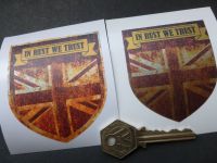 In Rust We Trust Union Jack Shield Style Sticker. Various Colours. 2.75
