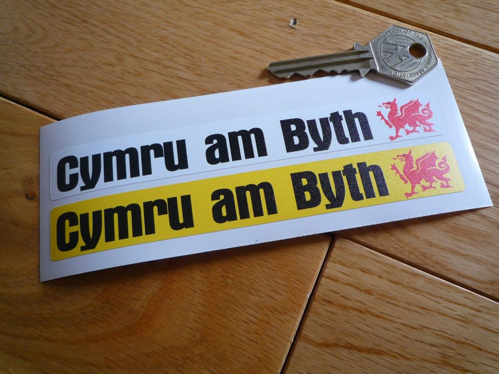 Cymru am Byth Welsh Number Plate Dealer Logo Cover Stickers. 140mm Pair.